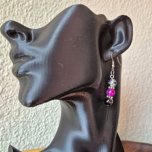 Crackled Black & Pink Earrings