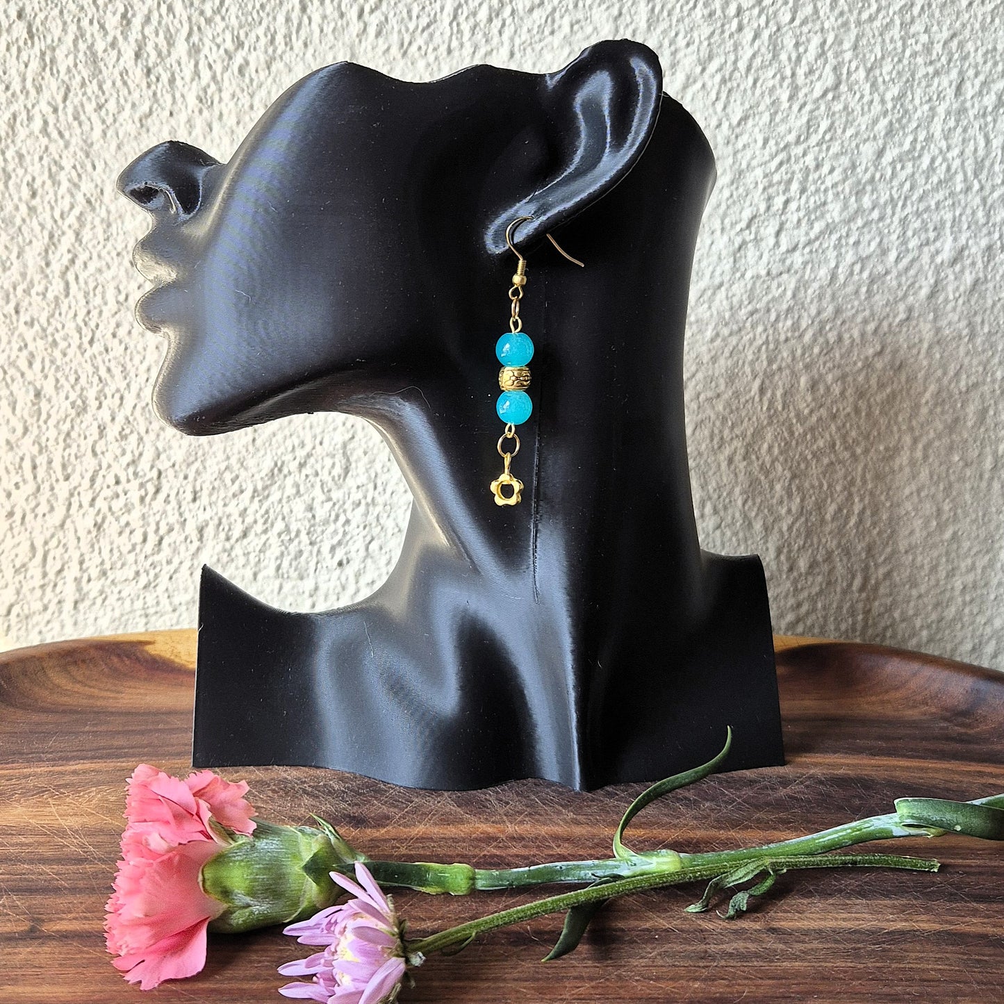Aqua & Golden Flower Earrings
