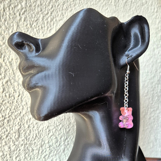 Pink Glitter Gummy Bear Chain Earrings