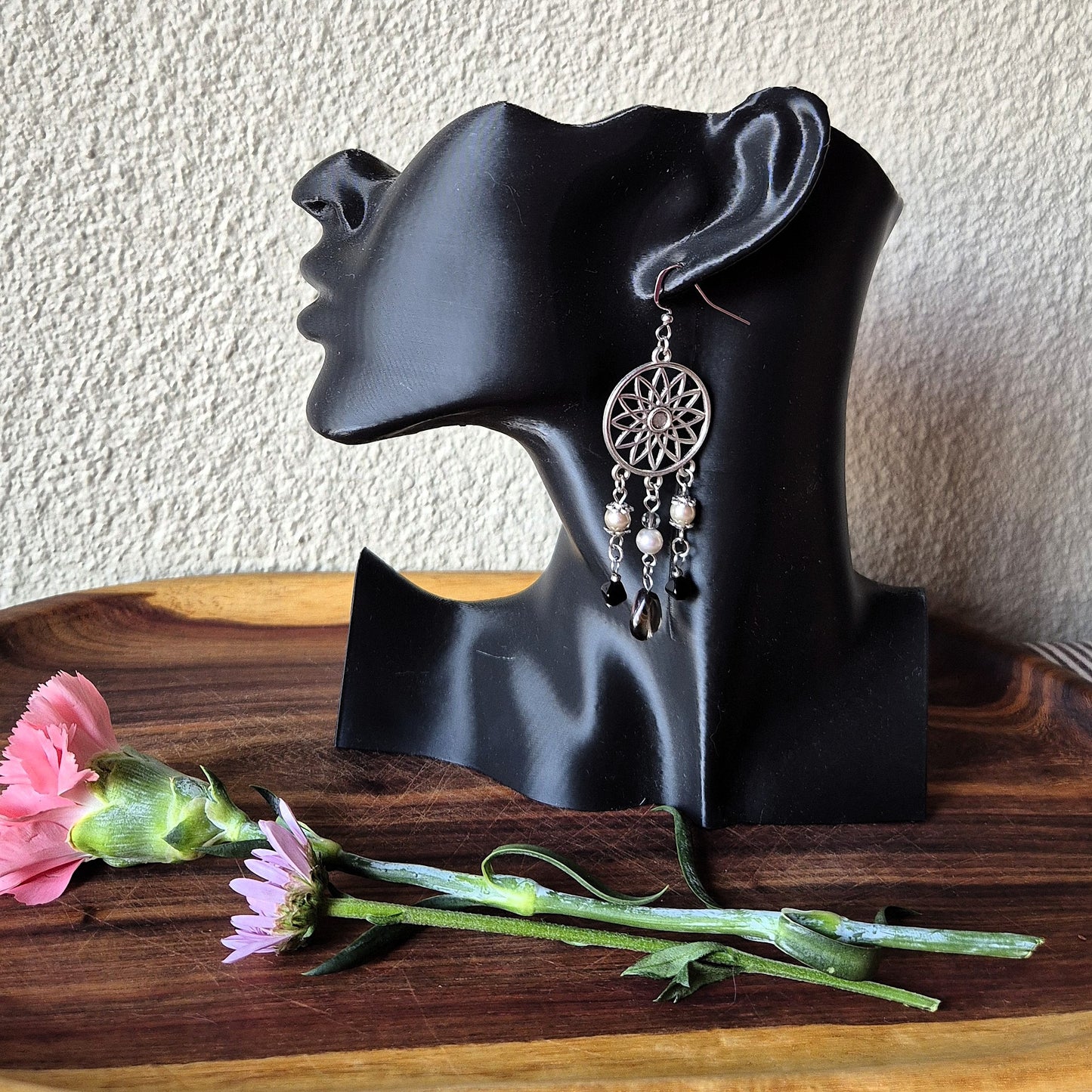 Midnight Lotus Chandelier Earrings