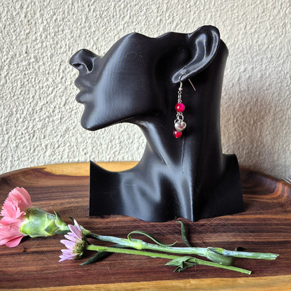 Red Pink Heart Drop Earrings