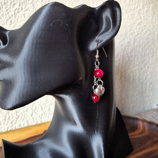 Red Pink Heart Drop Earrings