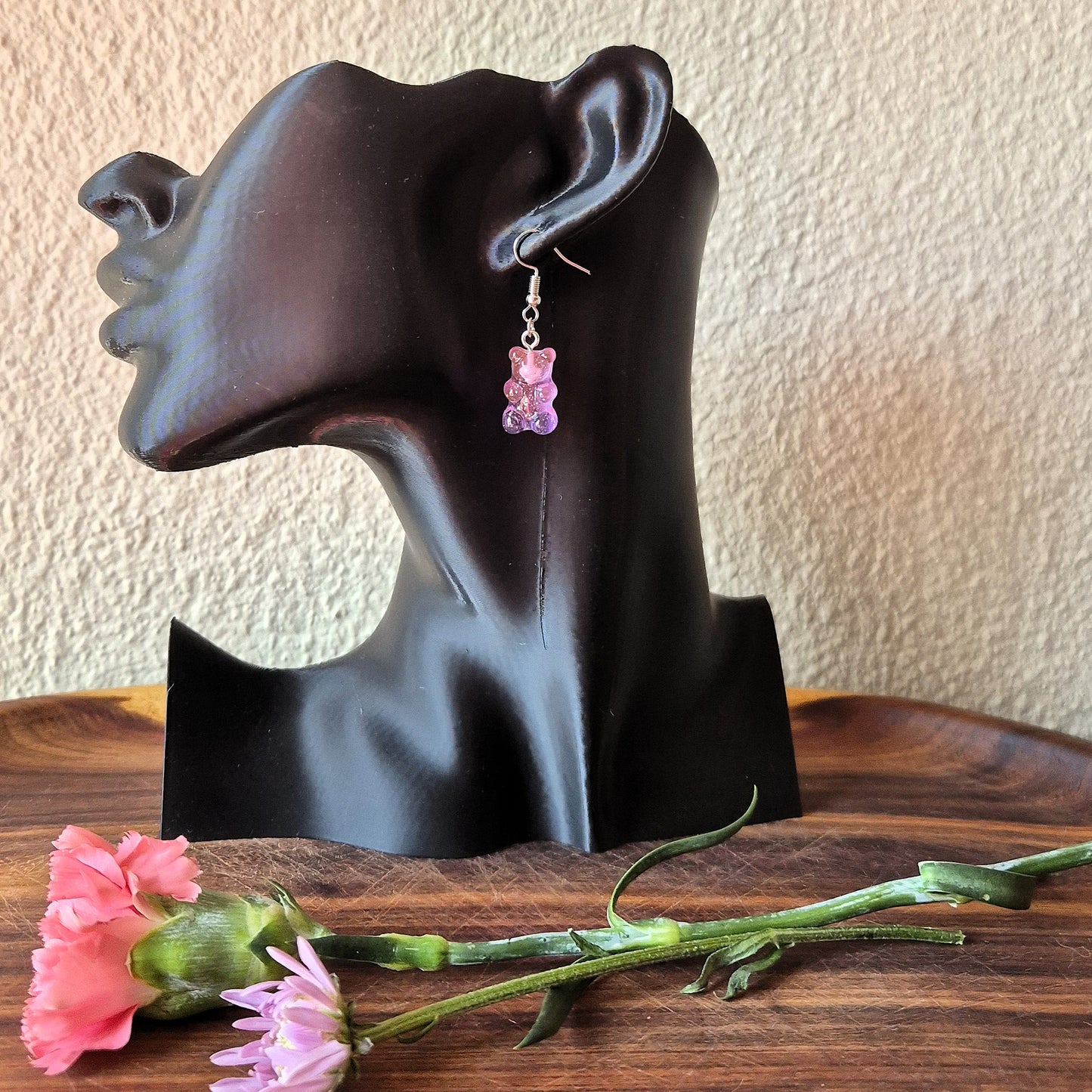 Pink Glitter Gummy Bear Earrings