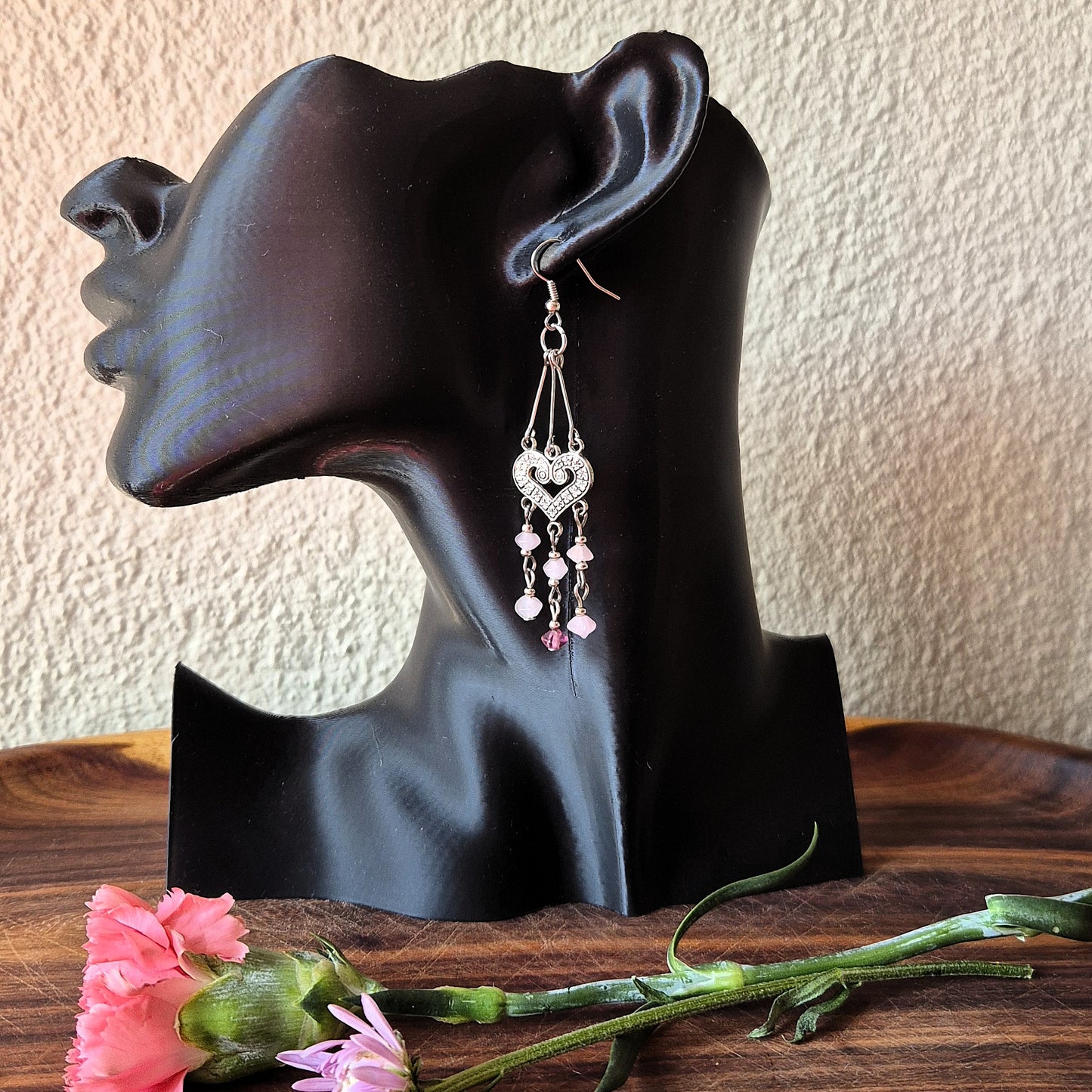 Pink Heart Cascade Earrings