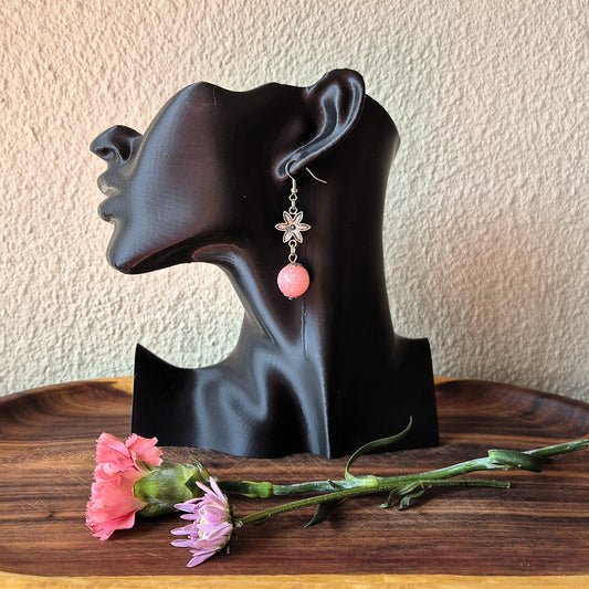 Pink Glitter Flower Earrings