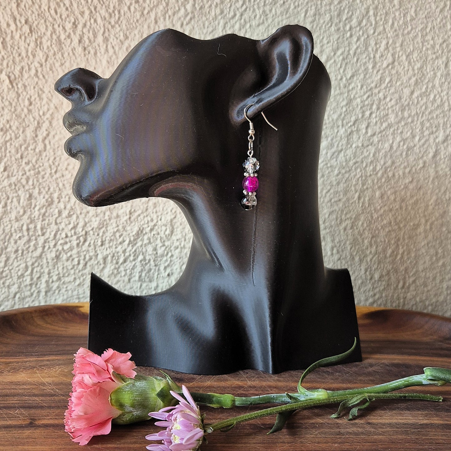 Crackled Black & Pink Earrings