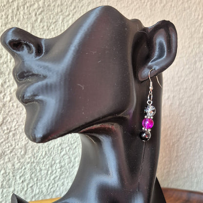 Crackled Black & Pink Earrings