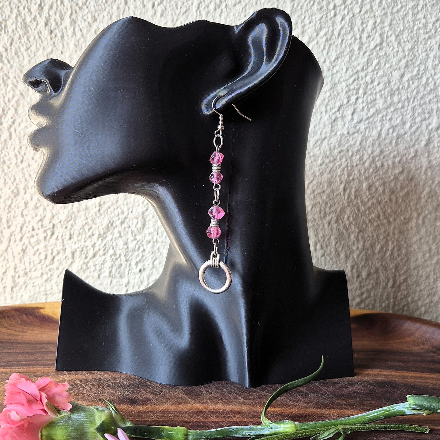 Pink & Silver Drop Hoop Earrings