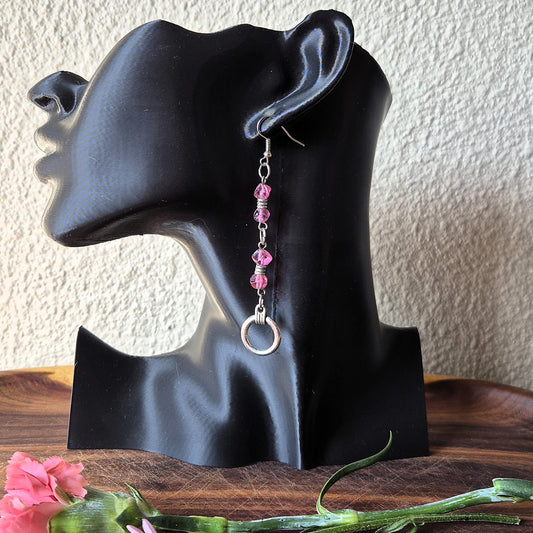 Pink & Silver Drop Hoop Earrings