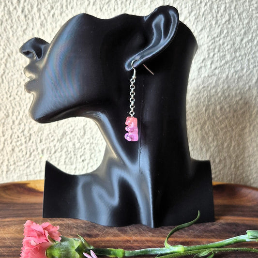Pink Glitter Gummy Bear Chain Earrings
