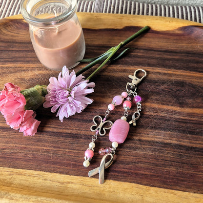 Rose Quartz Awareness Bag Charm